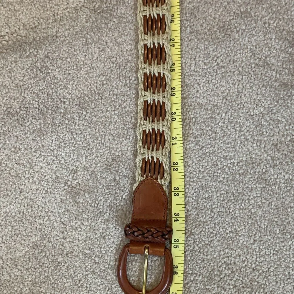 Jute And Braided Leather Belt Tan Brown Women’s Size Medium Made in Turkey